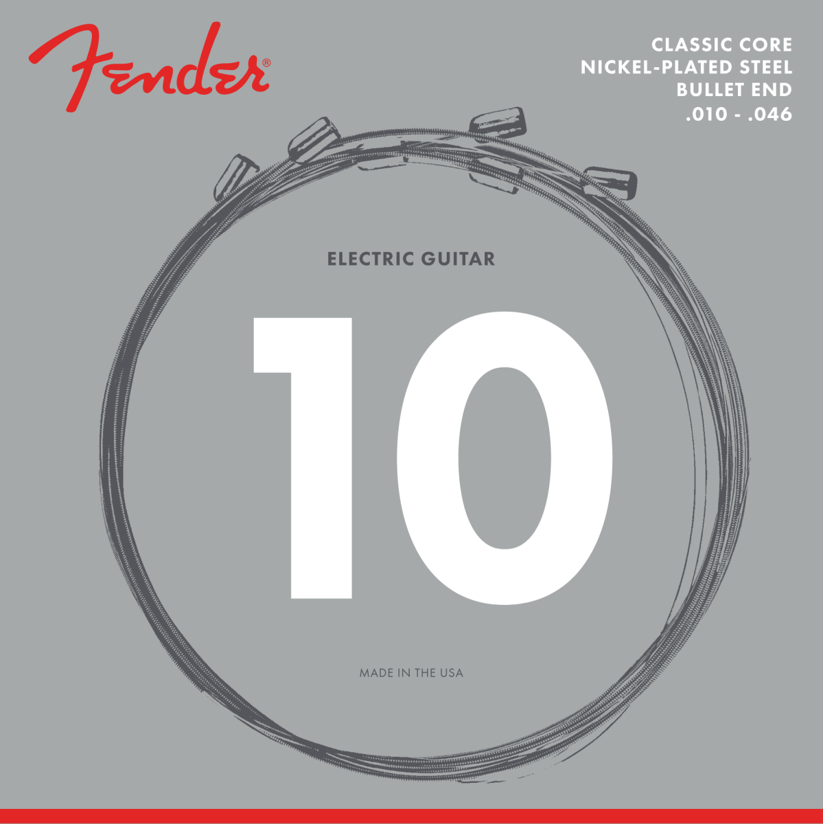Fender Classic Core Electric Nickel-Plated Steel Guitar Strings, Bullet Ends 10-46