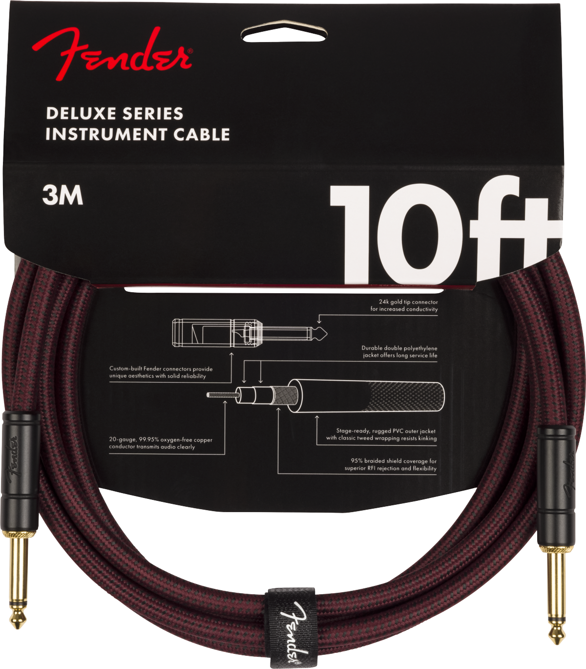 Fender Limited Edition Deluxe Series Tweed Instrument Cable - Oxblood - 10FT