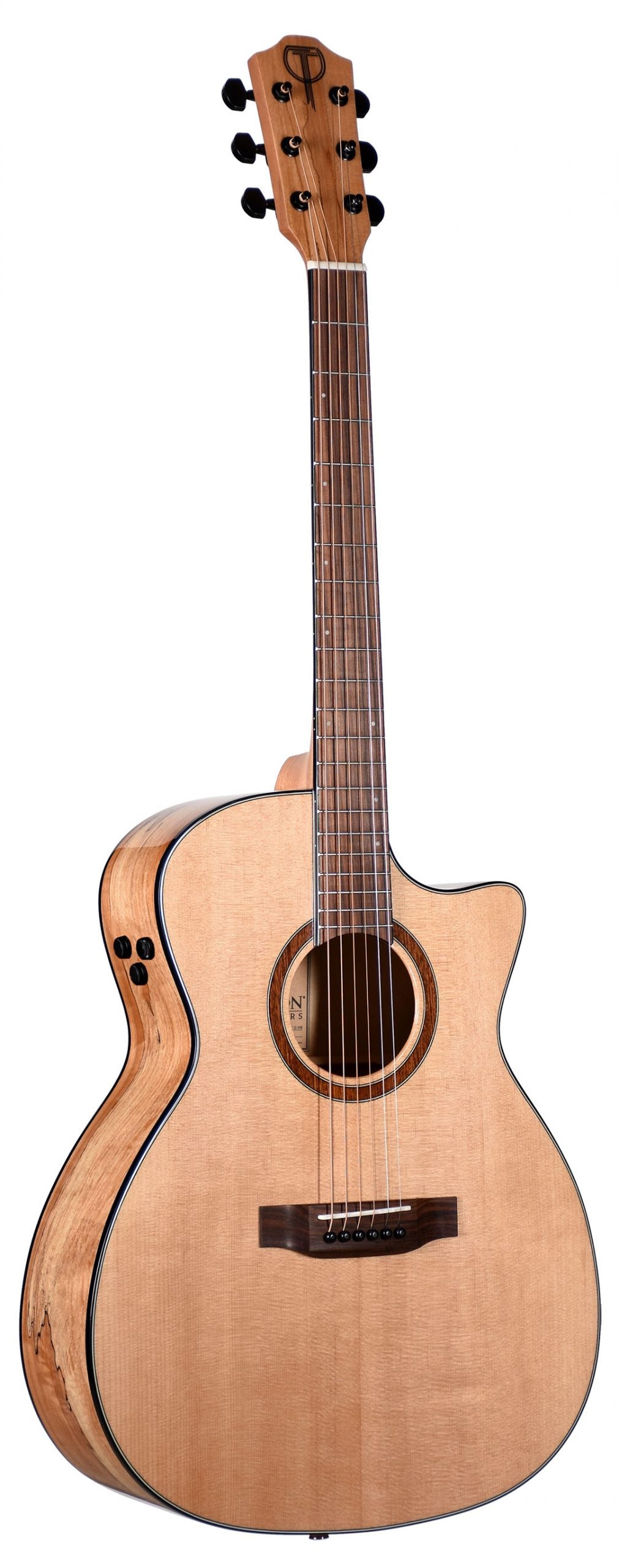 Teton STA130SMCENT Auditorium Acoustic Guitar - Solid Spruce Top - Spalted Maple Back & Sides