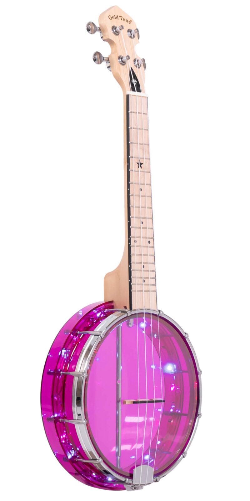 Lightup Little Gem (Diamond): Lefty See-Through Banjo-Ukuleles with Lights and Bag
