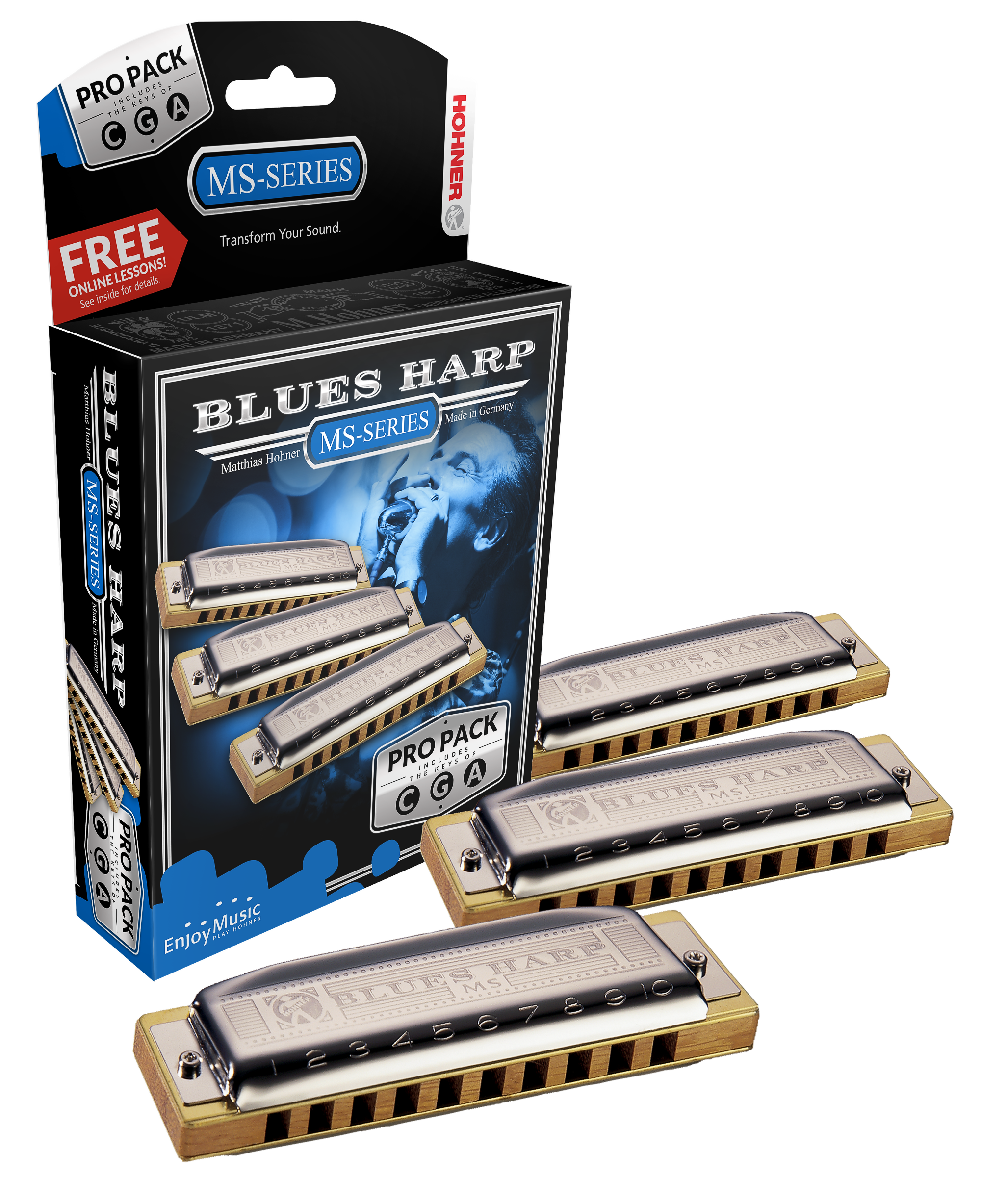 Hohner Blues Harp Harmoinca Set, Keys Of C, A, & G