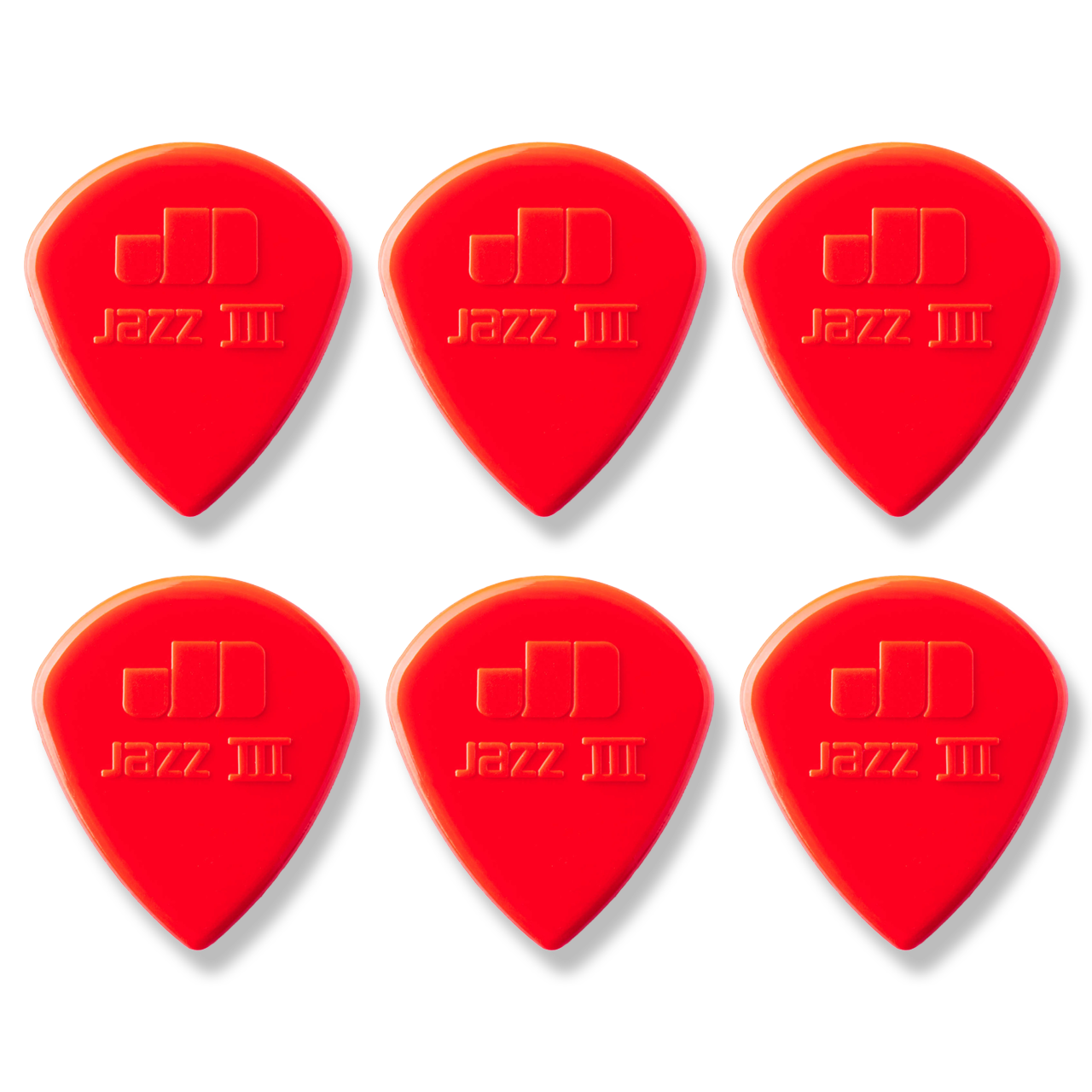 Dunlop Jazz III Nylon Picks - 1.38mm - Pack Of 6 Picks - Red