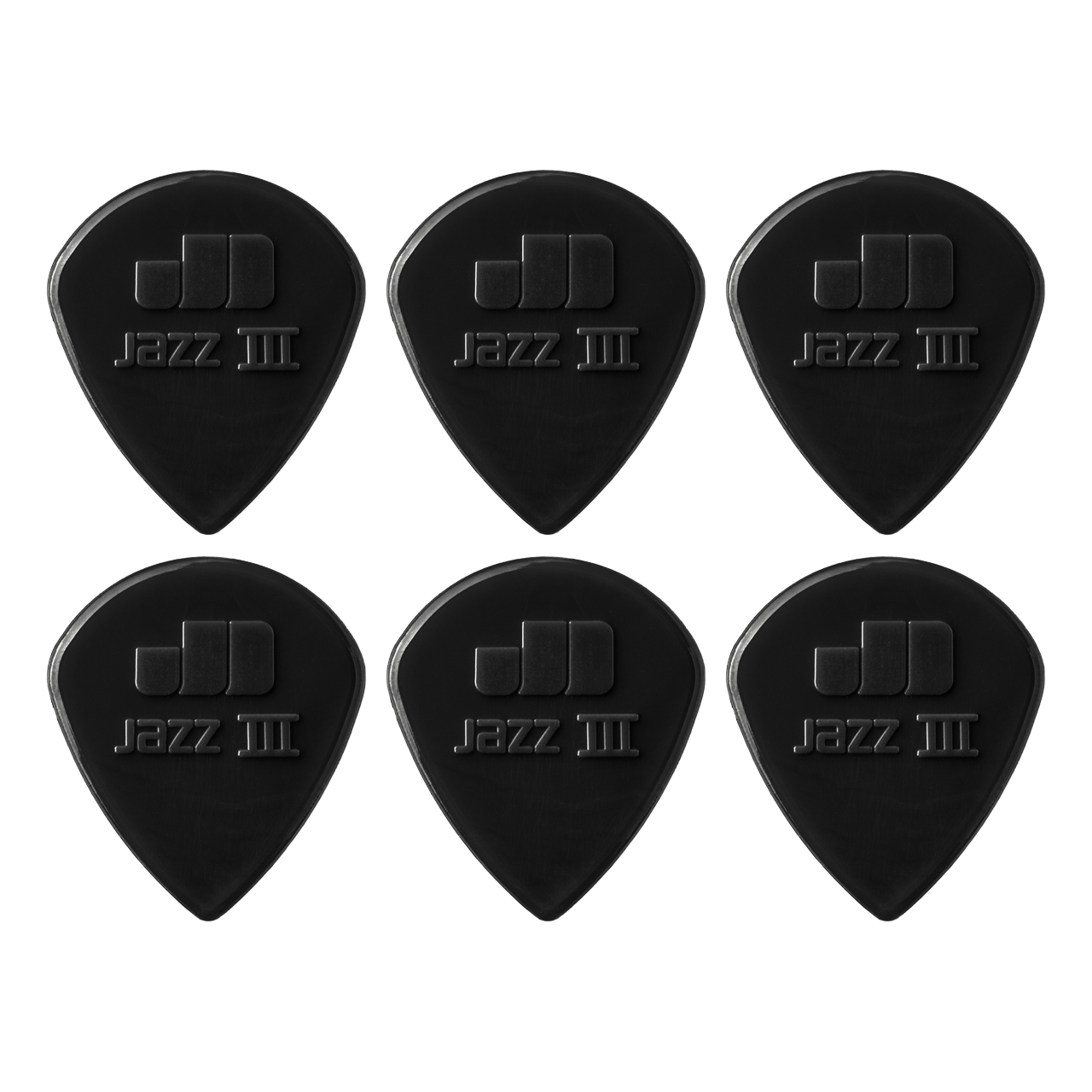 Dunlop Jazz III Black Stiffo PIcks - 1.38mm - Pack Of 6 Picks