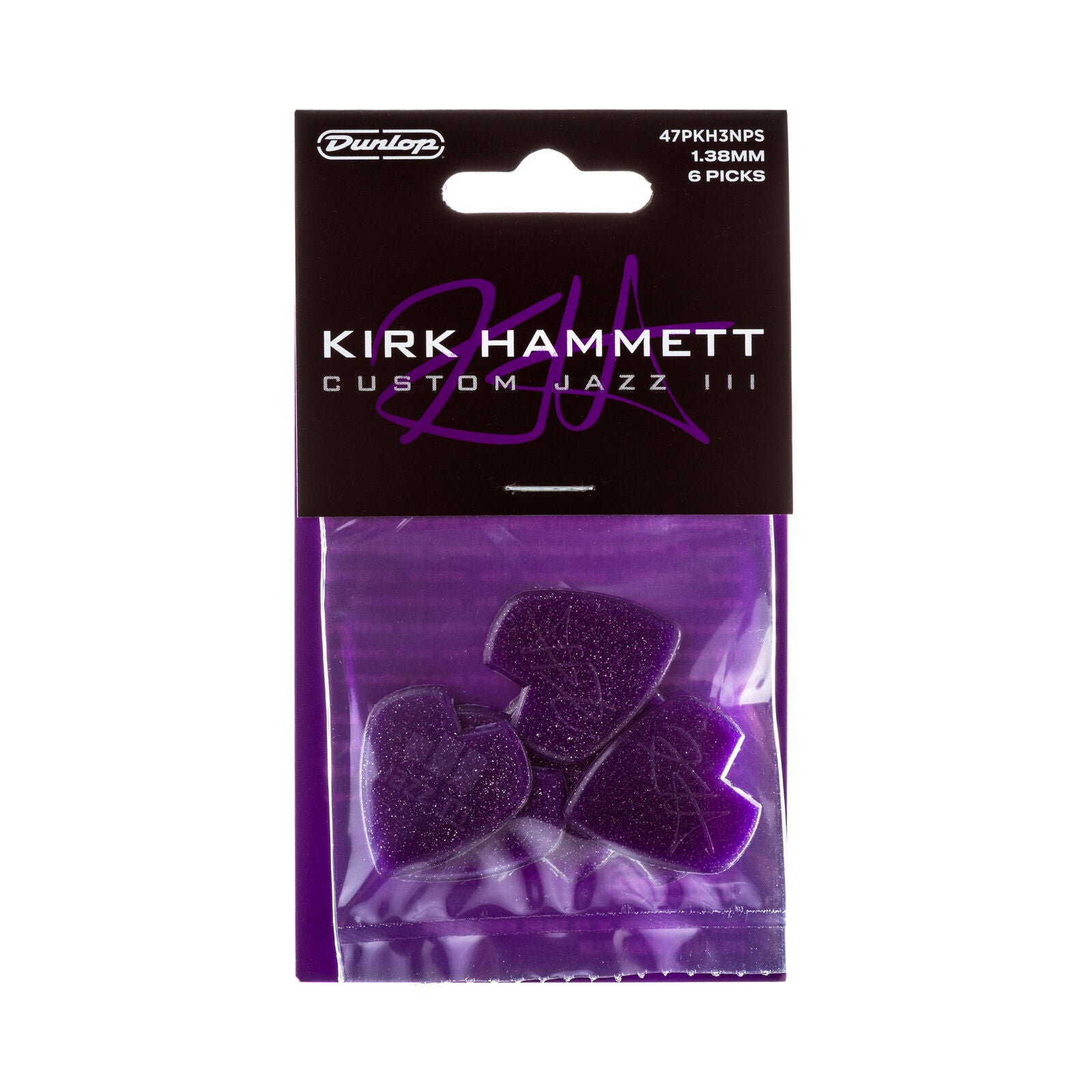 Dunlop Kirk Hammett Jazz III Picks - 1.38mm - Pack Of 6 Picks - Purple Sparkle