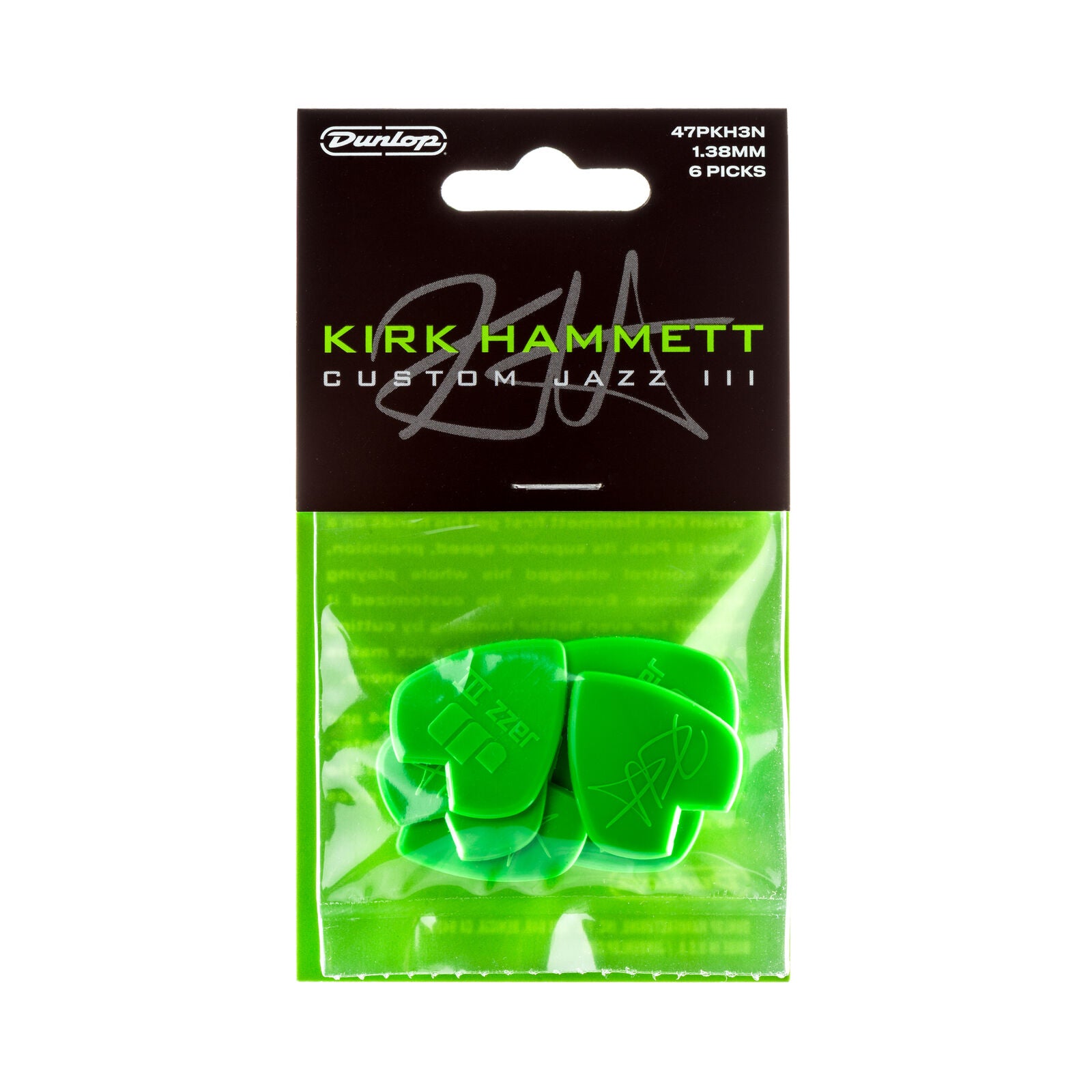 Dunlop Kirk Hammett Jazz III Picks - 1.38mm - Pack Of 6 Picks - Green