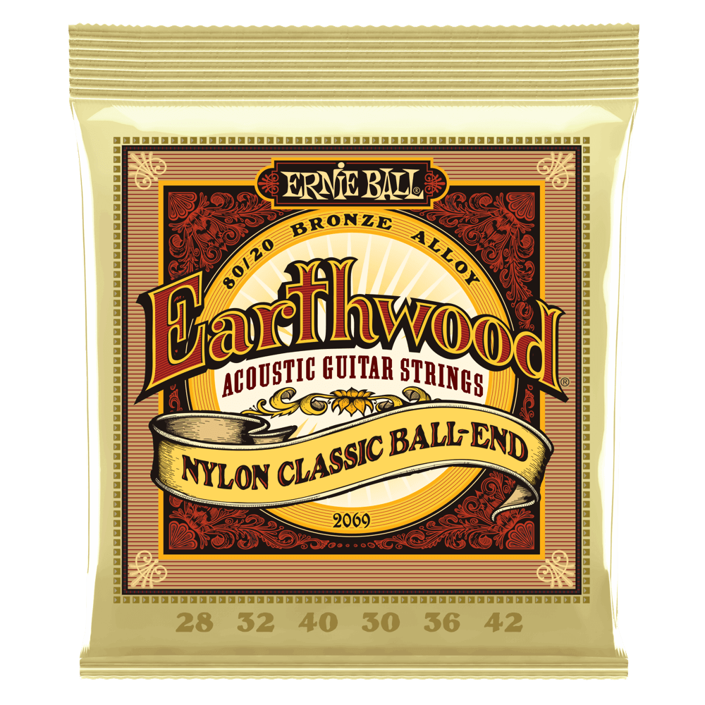 Ernie Ball Earthwood 80/20 Bronze Nylon Folk Classical Guitar Strings - Ball End
