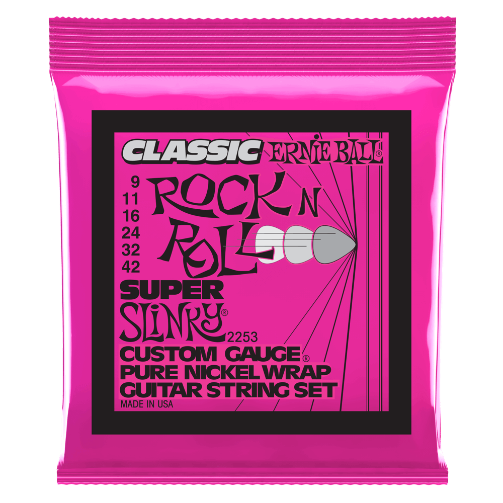 Ernie Ball Super Slinky Classic Rock N Roll Pure Nickel Wrap Electric Guitar Strings - 9-42