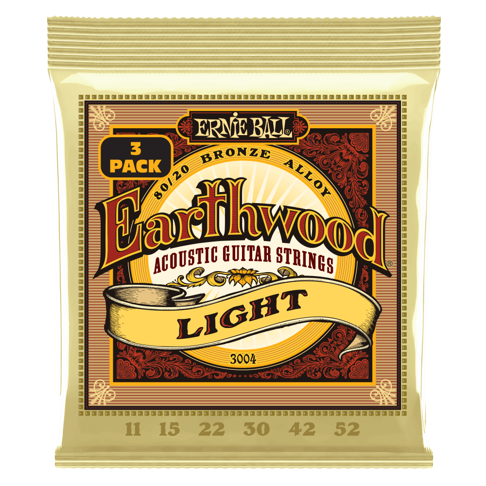 Ernie Ball Light Earthwood 80/20 Bronze Acoustic Guitar Strings 11-52 - 3 Pack