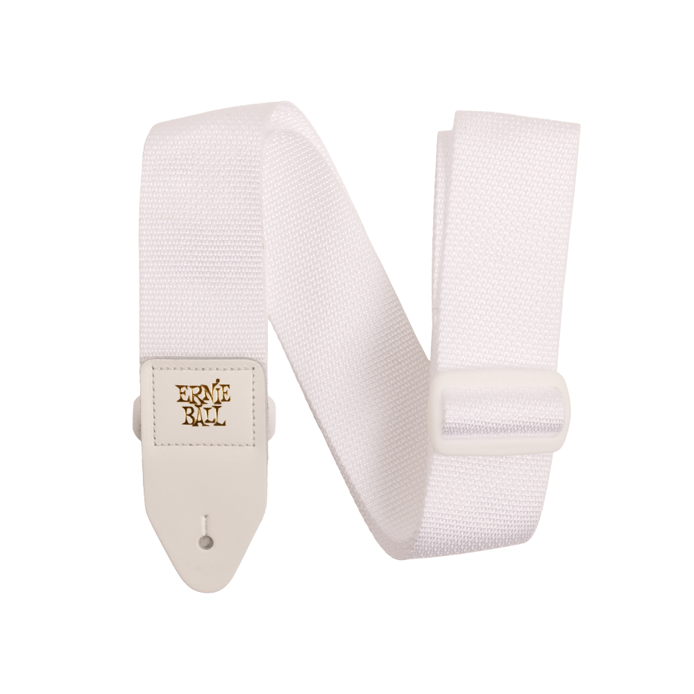 Ernie Ball Polypro Guitar Strap - Bass Strap - White With White Tabs