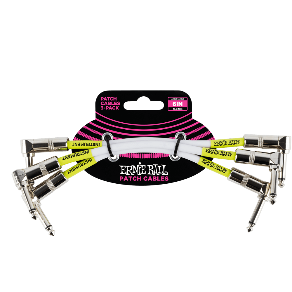 Ernie Ball Classic Patch Cable - Right/Right - White - 3 Pack - 6 Inch