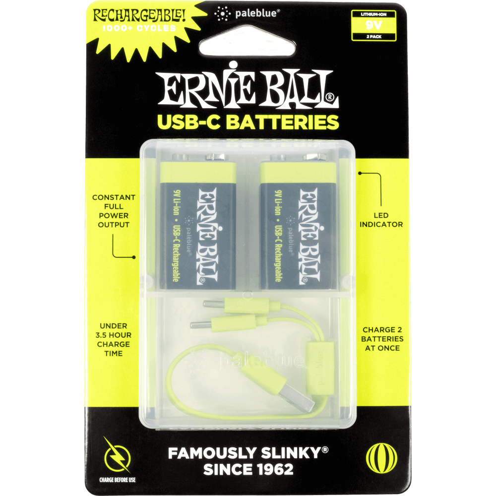 Ernie Ball USB-C Rechargeable 9V Battery By Paleblue - Pack Of 2