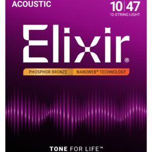 Elixir® Phosphor Bronze 12-String Acoustic Guitar Strings With Nanoweb - 10-47