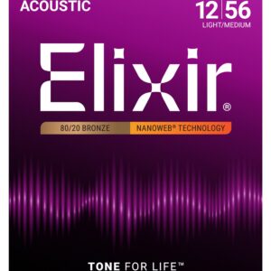 Elixir® 80/20 Bronze Acoustic Guitar Strings With Nanoweb - 12-56