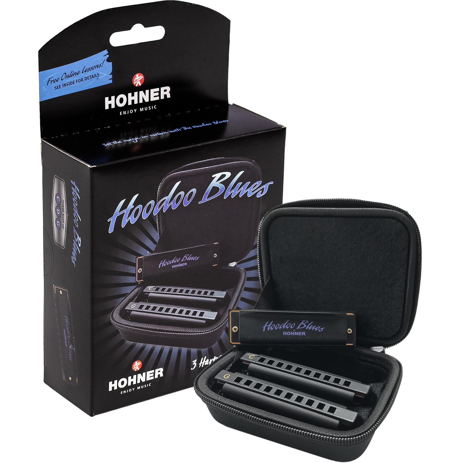 Hohner Hoodoo Blues 3 Harmonica Set, Keys Of C, D, & G