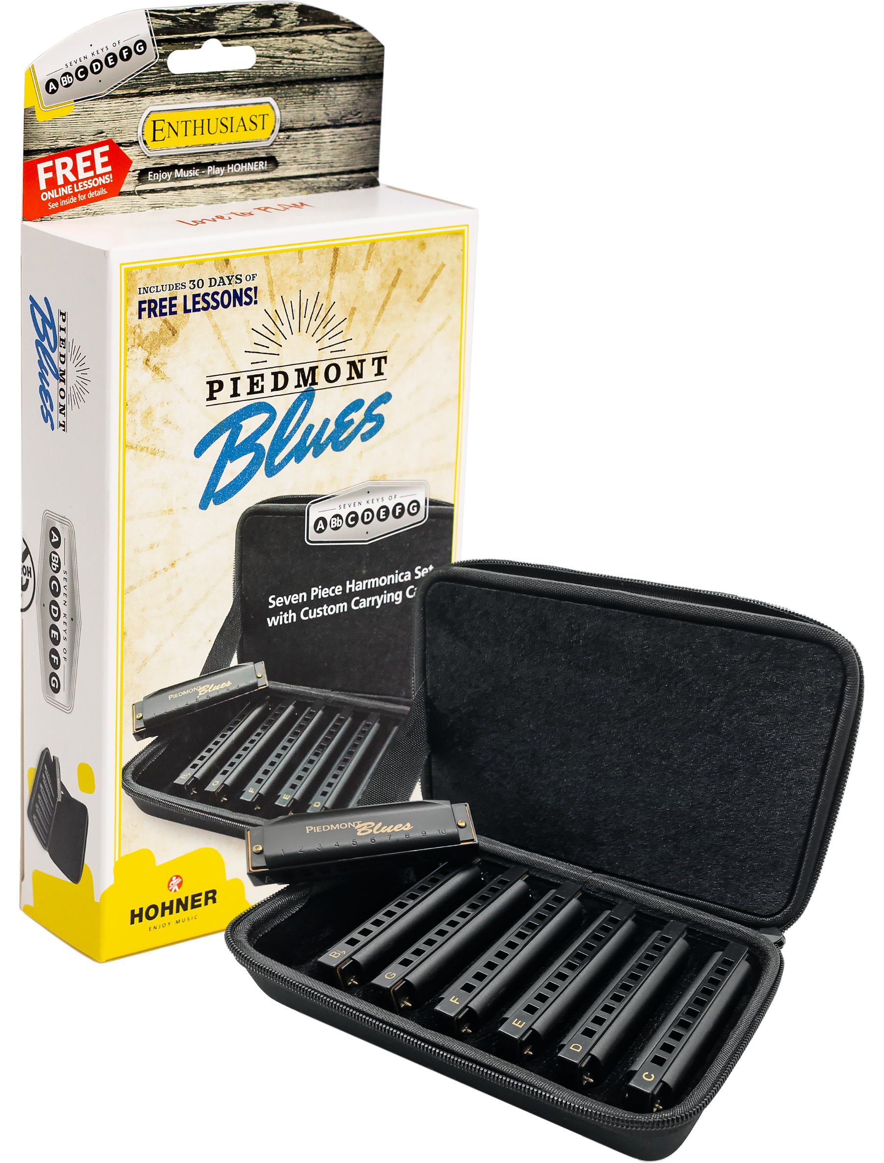Hohner Piedmont Blues Set, 7 Harmonicas, Keys Of A, Bb, C, D, E, F, & G