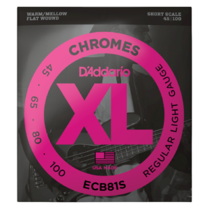 D'Addario ECB81S XL Chromes Flatwound Bass Guitar Strings - Regular Light (45-100) Short Scale