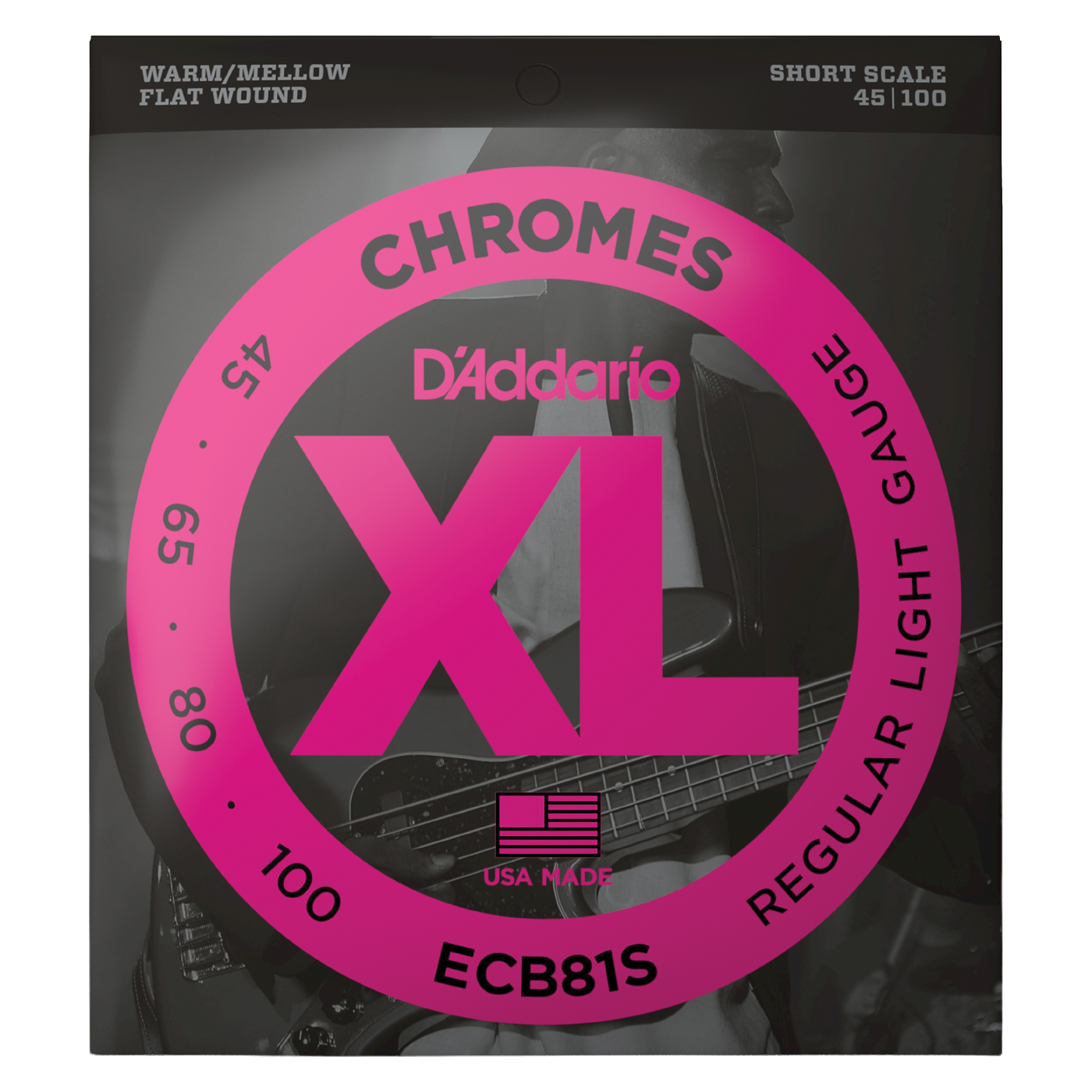 D'Addario ECB81S XL Chromes Flatwound Bass Guitar Strings - Regular Light (45-100) Short Scale