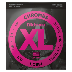 D'Addario ECB81 XL Chromes Flatwound Bass Guitar Strings - Regular Light (45-100) Long Scale