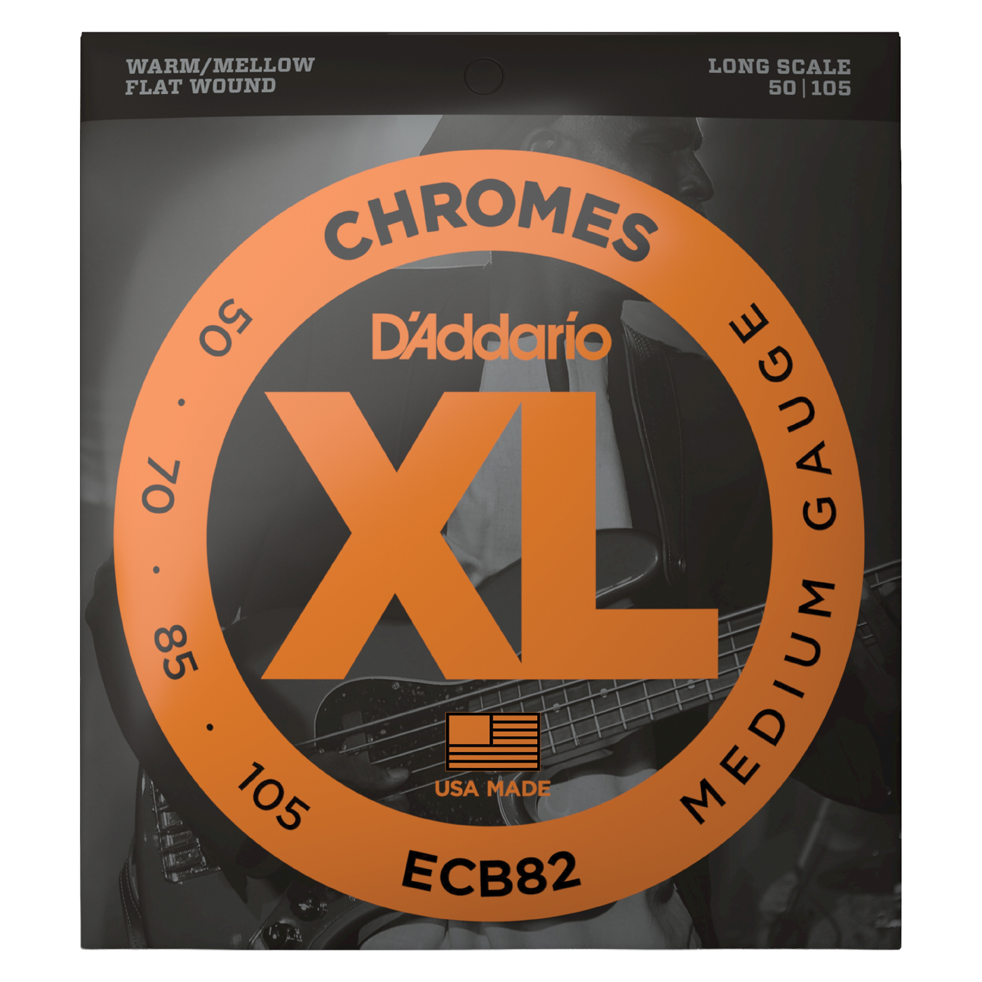 D'Addario ECB82 XL Chromes Flatwound Bass Guitar Strings - (50-105) Long Scale