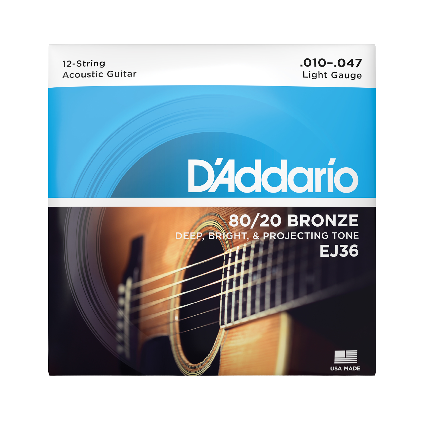 D'Addario EJ36 Acoustic 12-String Guitar Strings - 80/20 Bronze - Light (10-47)