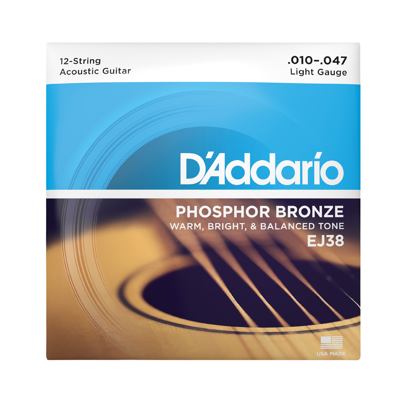 D'Addario EJ38 Phosphor Bronze 12-String Acoustic Guitar Strings - Light (10-47)