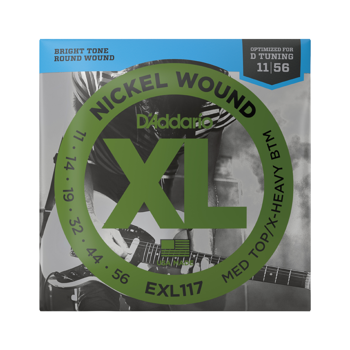 D'Addario EXL117 Nickel Wound Electric Guitar Strings - Medium Top/Extra Heavy Bottom - (11-56)