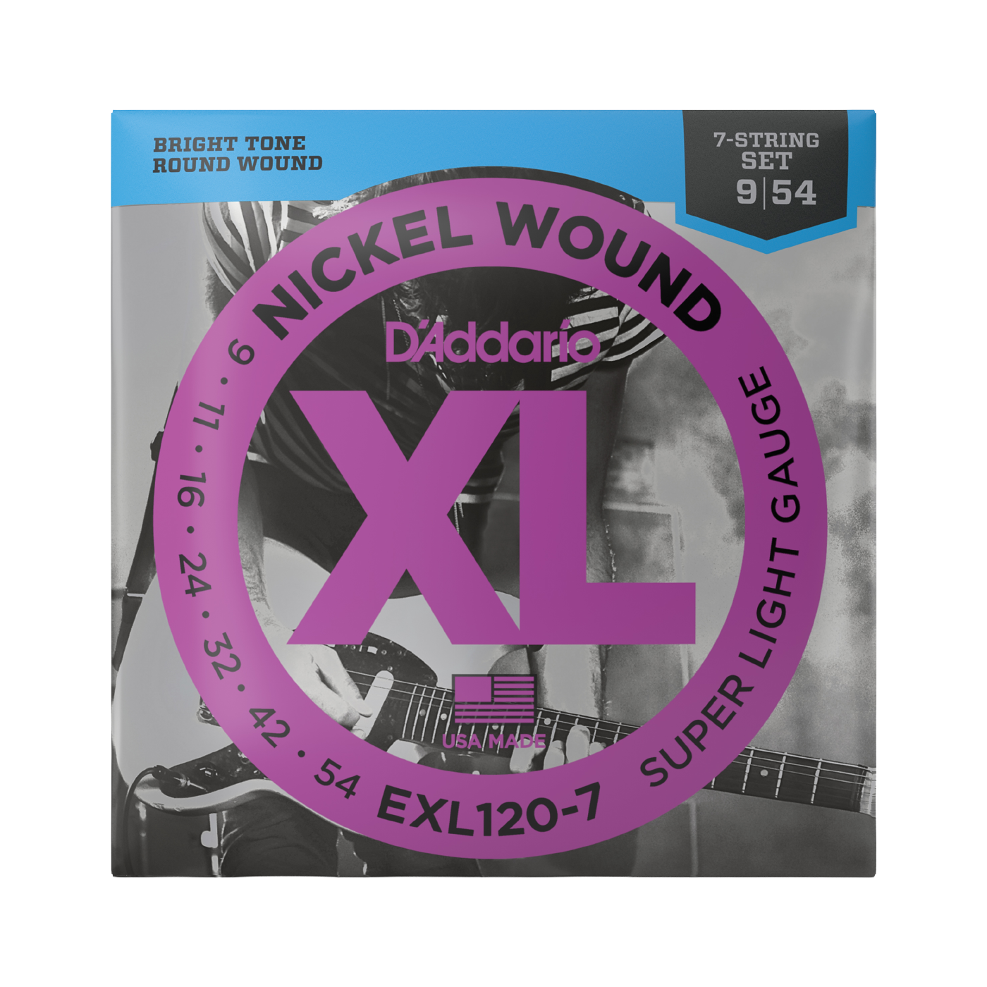 D'Addario EXL120-7 Nickel Wound 7-String Electric Guitar Strings - Super Light (9-54)