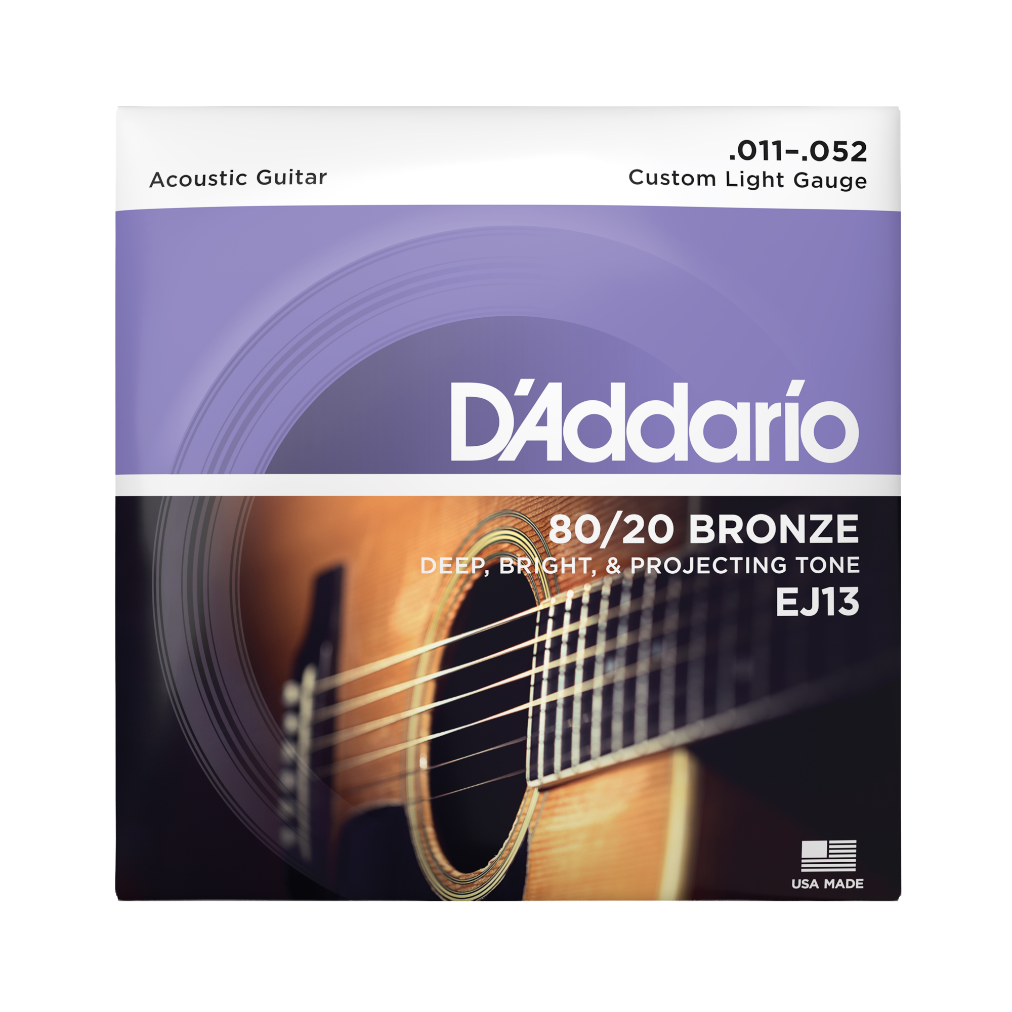 D'Addario EJ13 80/20 Bronze Acoustic Guitar Strings - Custom Light (11-52)
