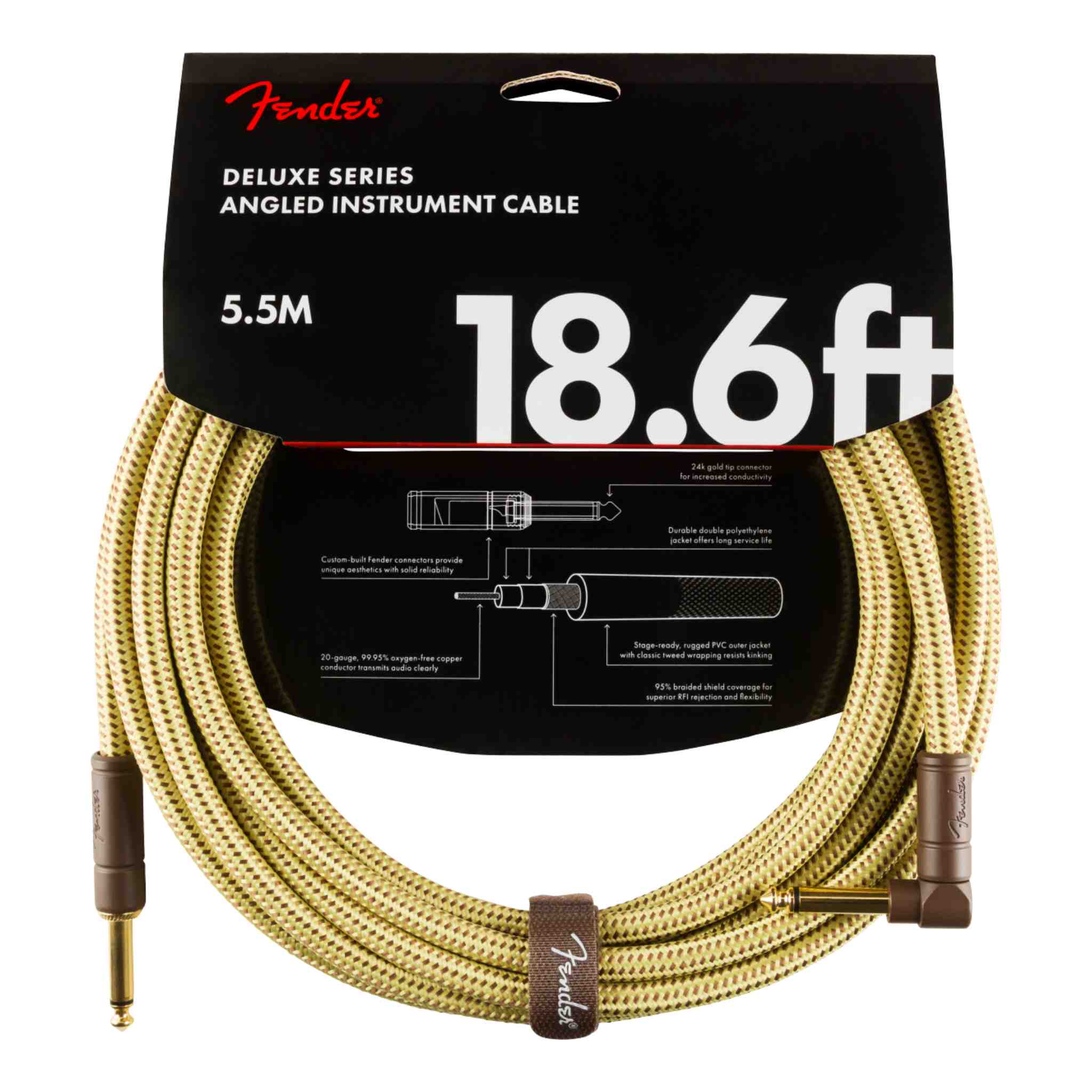 Fender Deluxe Series Tweed Instrument Cable - Straight/Angle - Tweed - 18.6FT