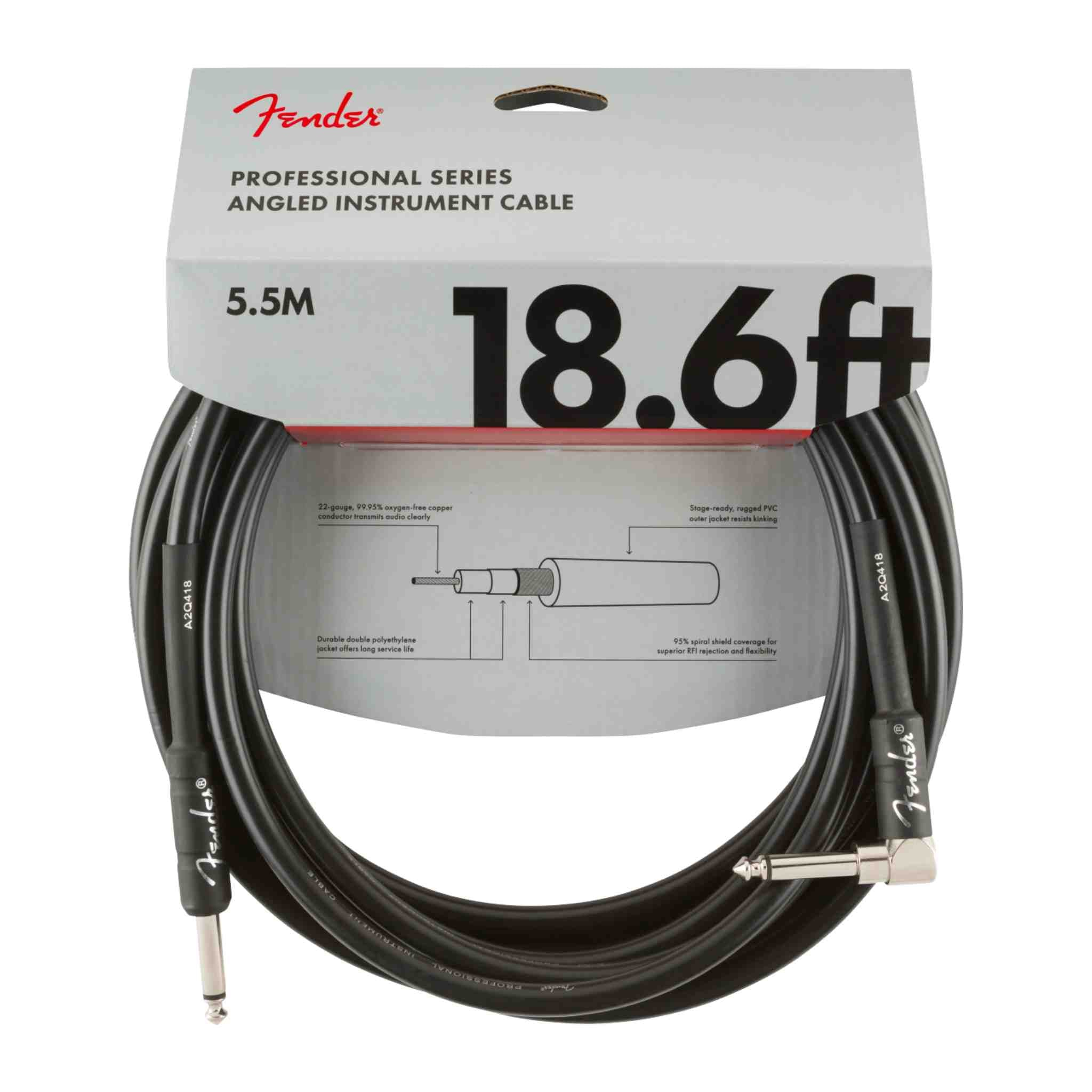 Fender Professional Series Instrument Cable - Straight/Angle - Black - 18.6FT