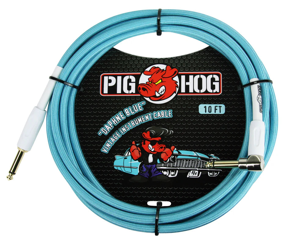 Pig Hog "Daphne Blue" Instrument Cable - Right Angle - 10FT