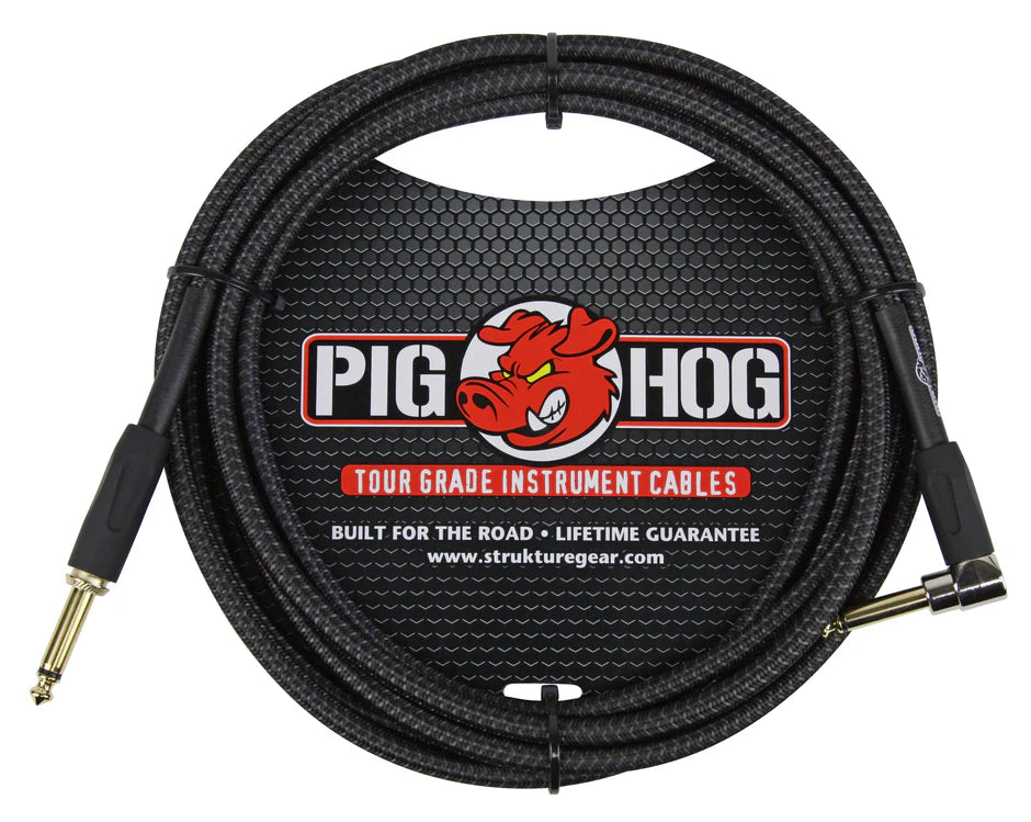 Pig Hog "Black Woven" Instrument Cable - Right Angle - 10FT