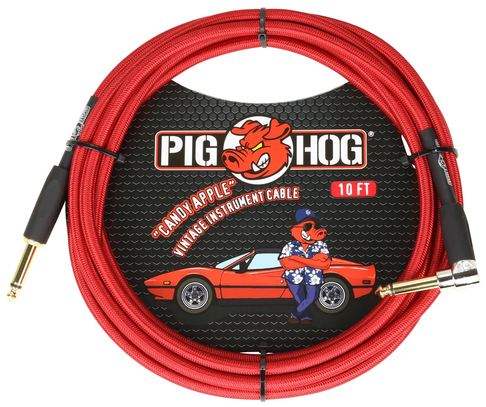 Pig Hog "Candy Apple Red" Instrument Cable - Right Angle - 10FT