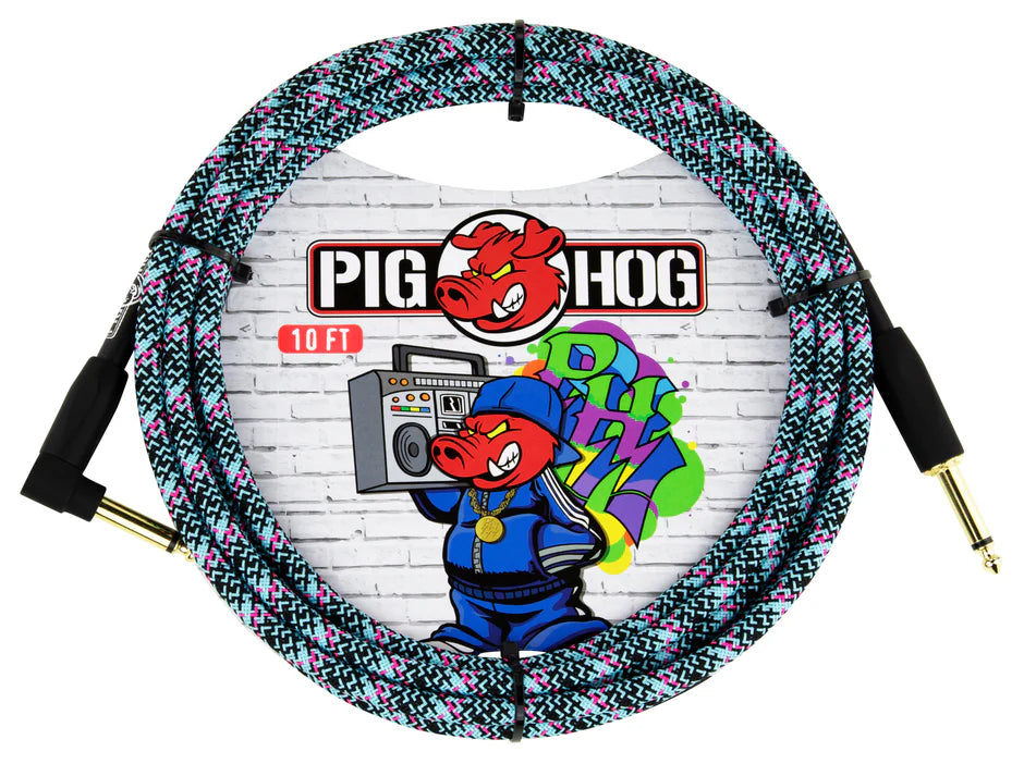 Pig Hog "Blue Graffiti" Instrument Cable - Right Angle - 10FT