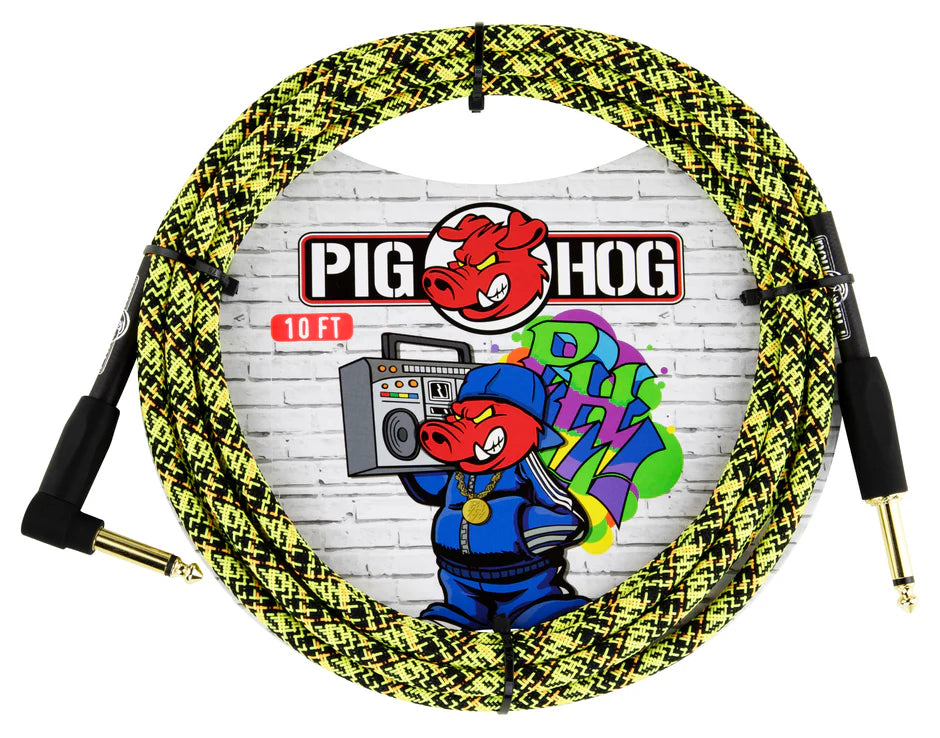 Pig Hog "Yellow Graffiti" Instrument Cable - Right Angle - 10FT