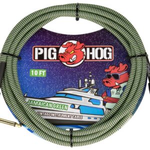 Pig Hog "Jamaican Green" Instrument Cable - Right Angle - 10FT