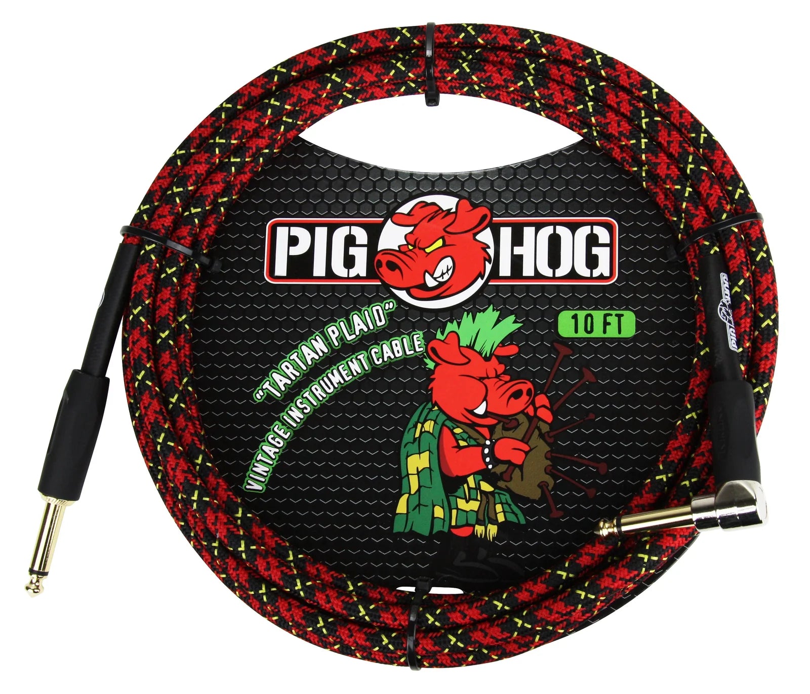 Pig Hog "Tartan Plaid" Instrument Cable - Right Angle - 10FT