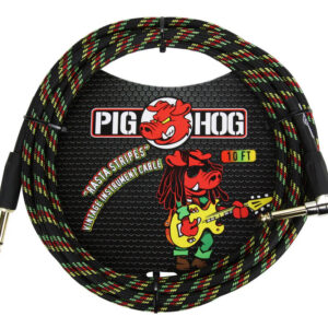 Pig Hog "Rasta Stripes" Instrument Cable - Right Angle - 10FT