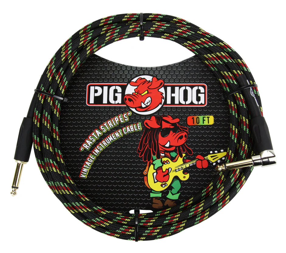 Pig Hog "Rasta Stripes" Instrument Cable - Right Angle - 10FT