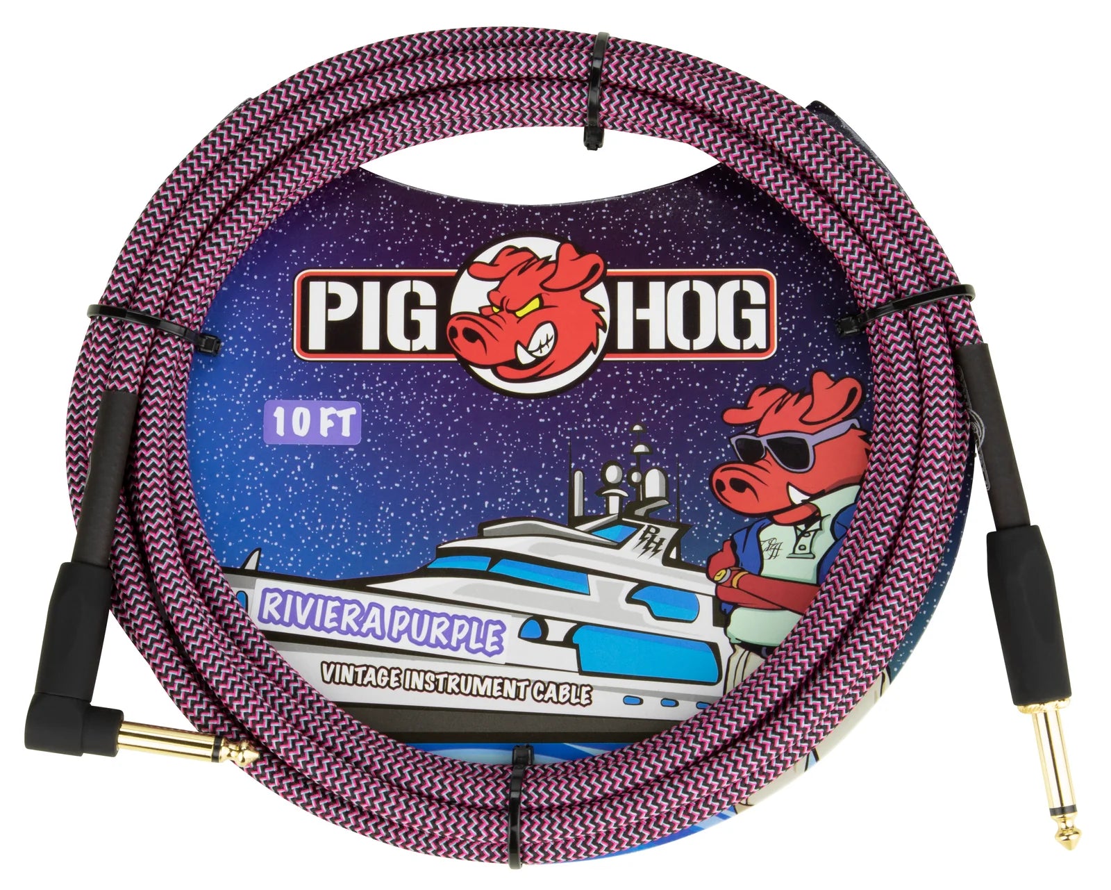 Pig Hog "Riviera Purple" Instrument Cable - Right Angle - 10FT