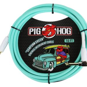 Pig Hog "Seafoam Green" Instrument Cable - Right Angle - 10FT