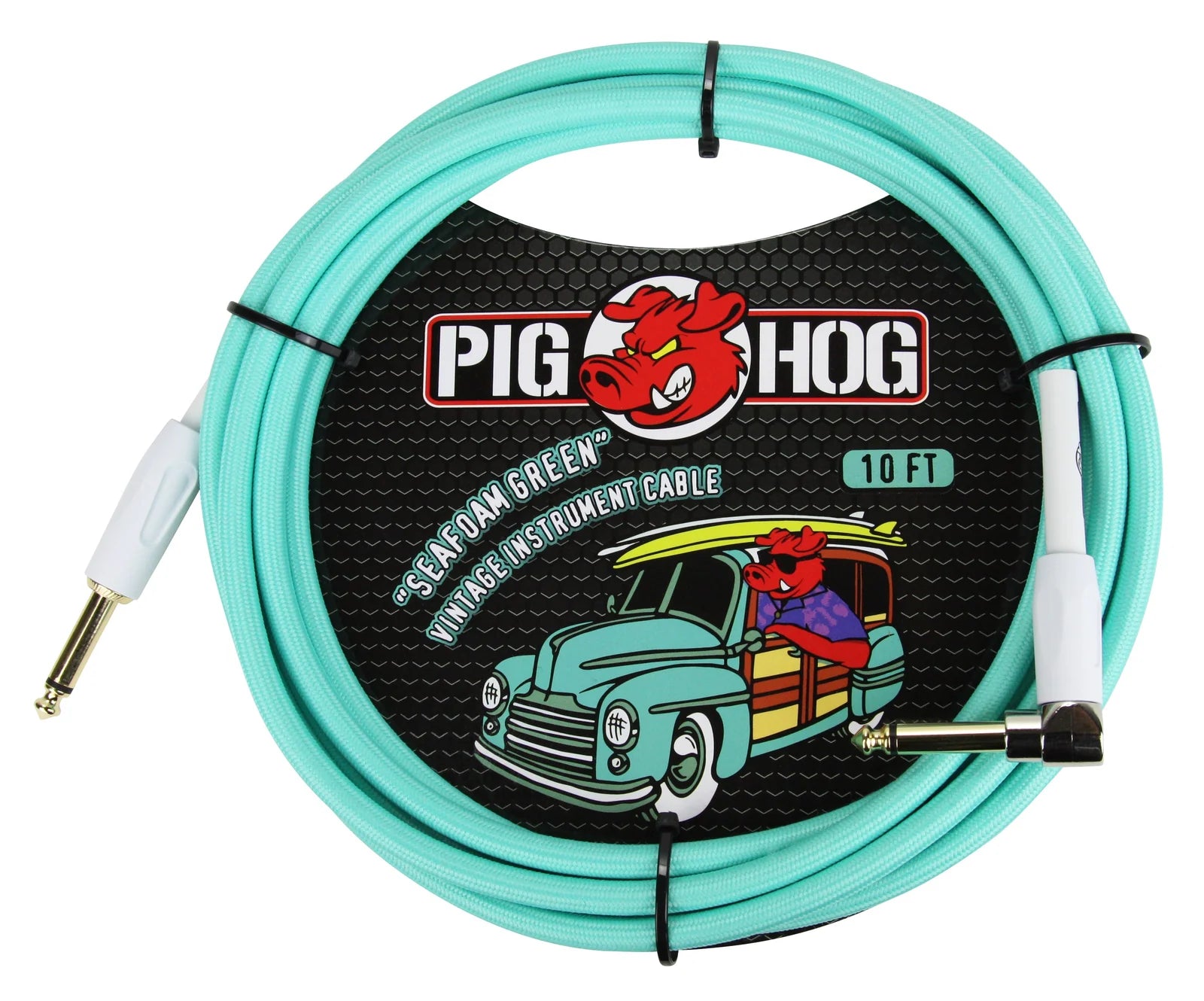 Pig Hog "Seafoam Green" Instrument Cable - Right Angle - 10FT