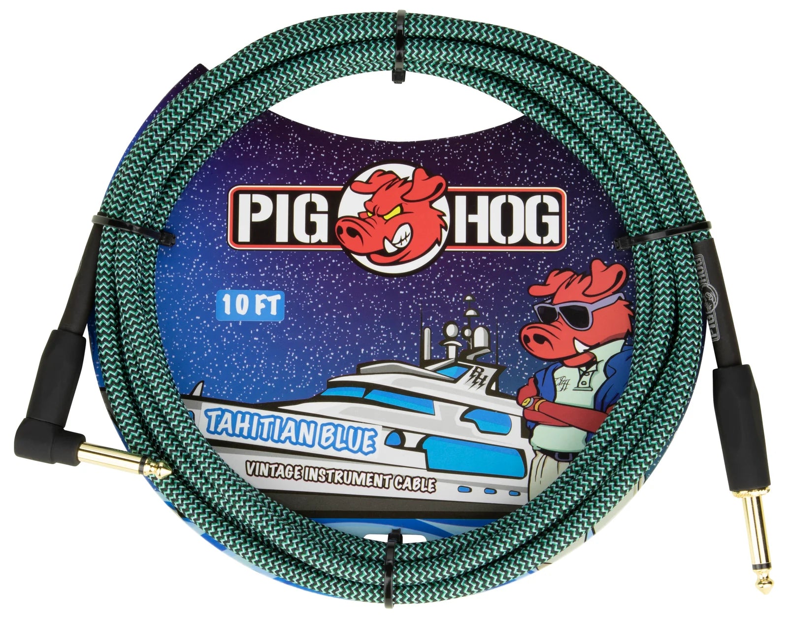 Pig Hog "Tahitian Blue" Instrument Cable - Right Angle - 10FT