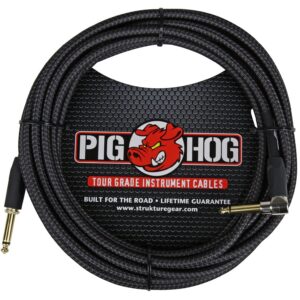 Pig Hog "Black Woven" Instrument Cable - Right Angle - 20FT