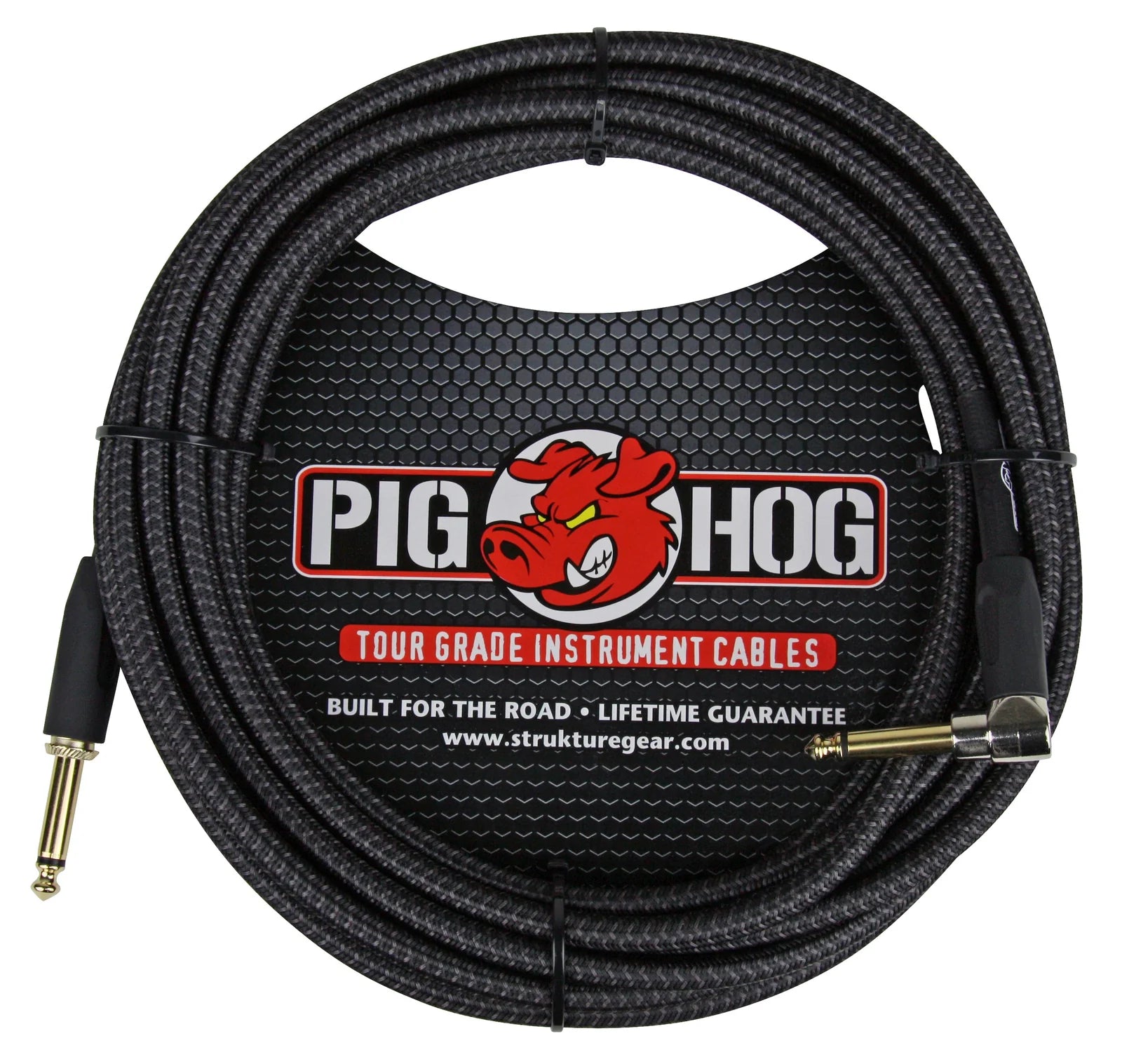 Pig Hog "Black Woven" Instrument Cable - Right Angle - 20FT