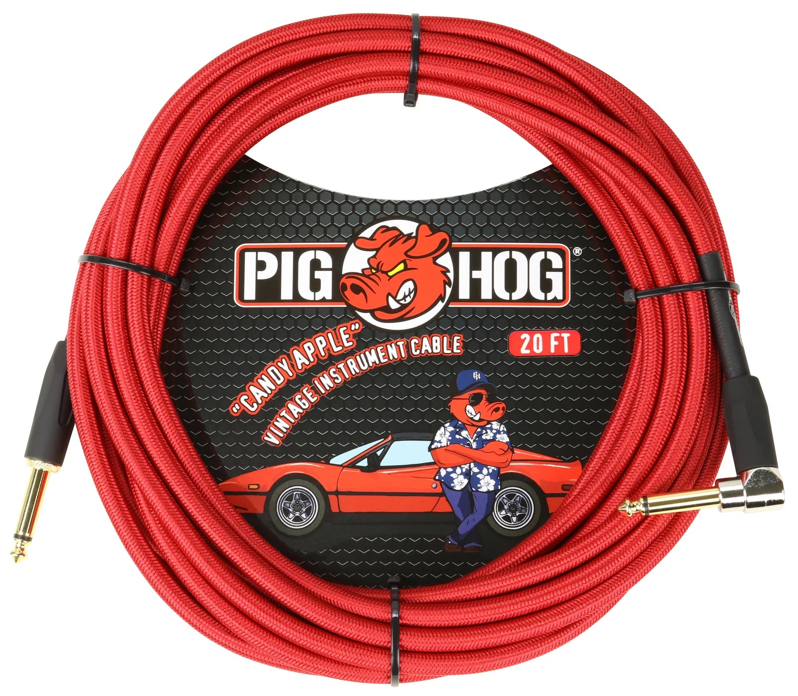 Pig Hog "Candy Apple Red" Instrument Cable - Right Angle - 20FT