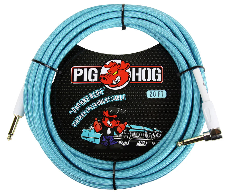 Pig Hog "Daphne Blue" Instrument Cable - Right Angle - 20FT