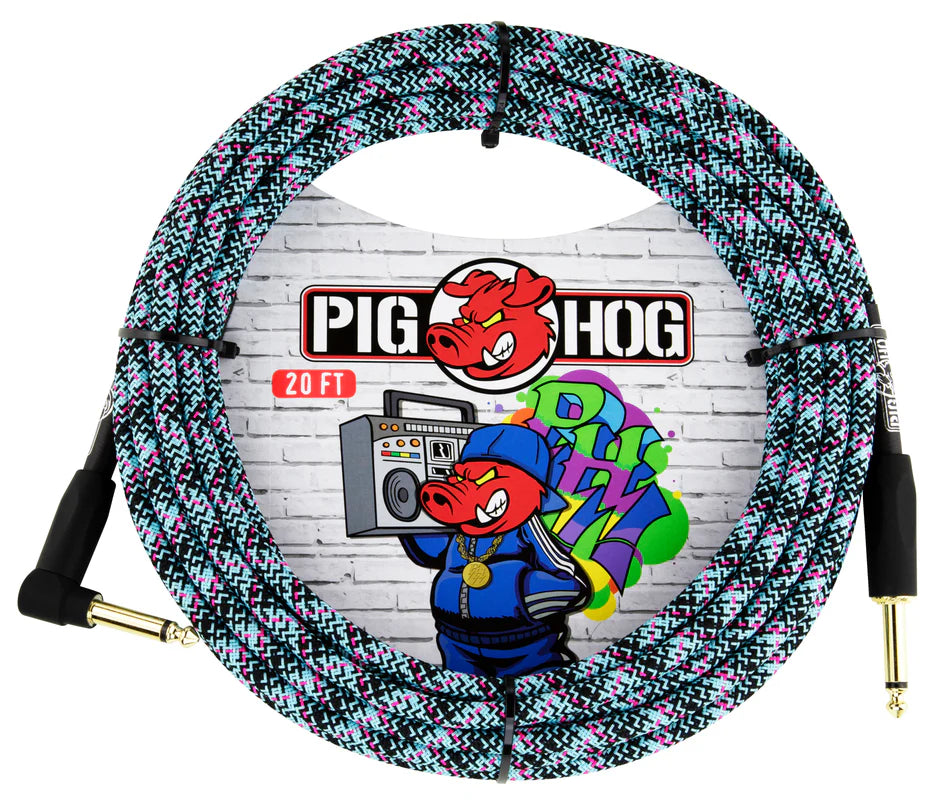 Pig Hog "Blue Graffiti" Instrument Cable - Right Angle - 20FT
