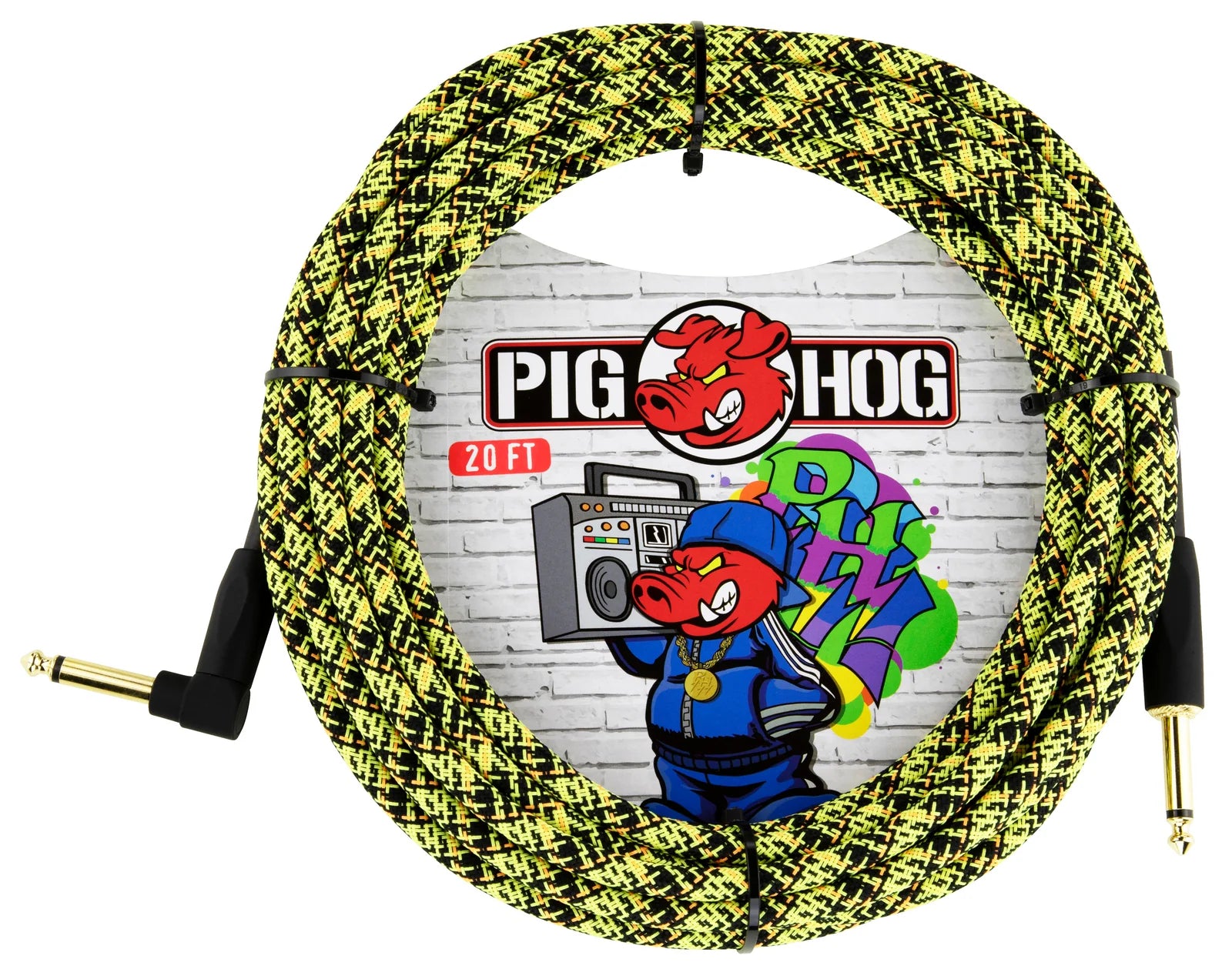 Pig Hog "Yellow Graffiti" Instrument Cable - Right Angle - 20FT