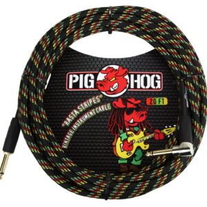 Pig Hog "Rasta Stripes" Instrument Cable - Right Angle - 20FT